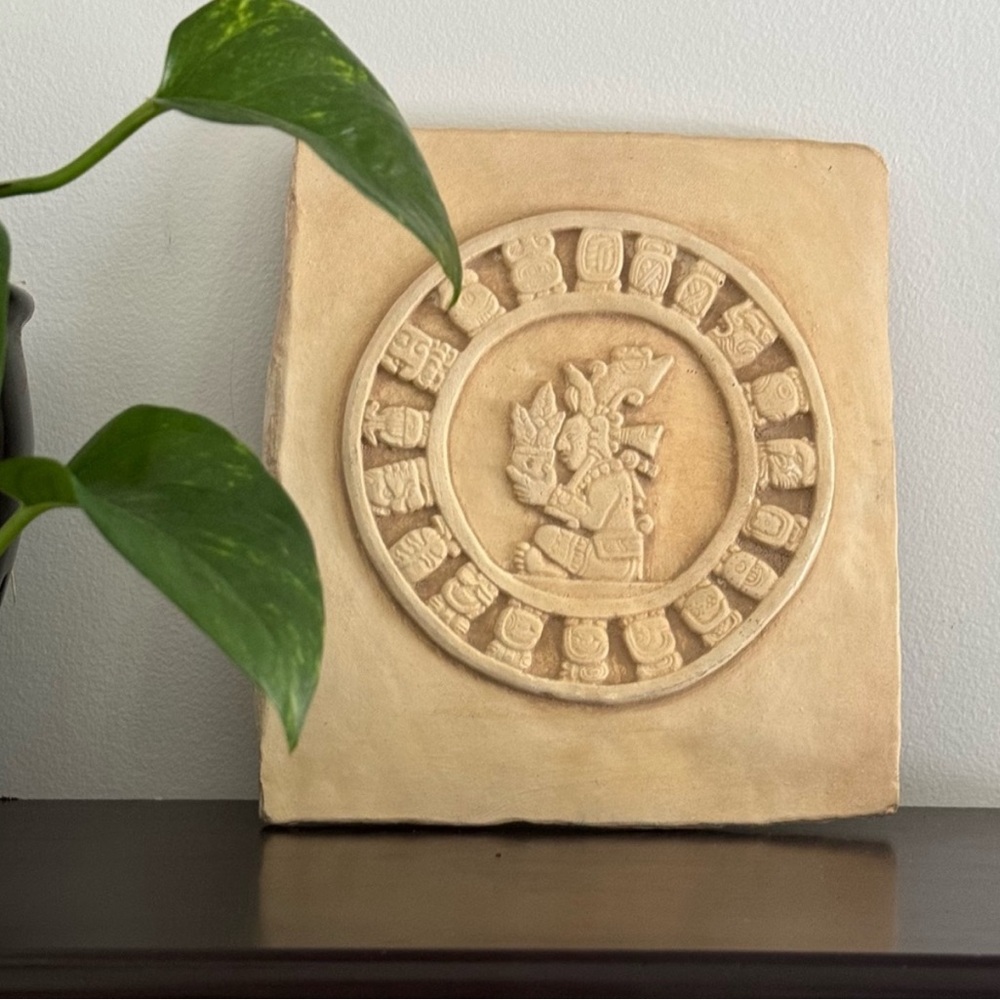 ❤️ Aztec Zodiac Maya Calendar Handmade Neutral Wall Tile Decor